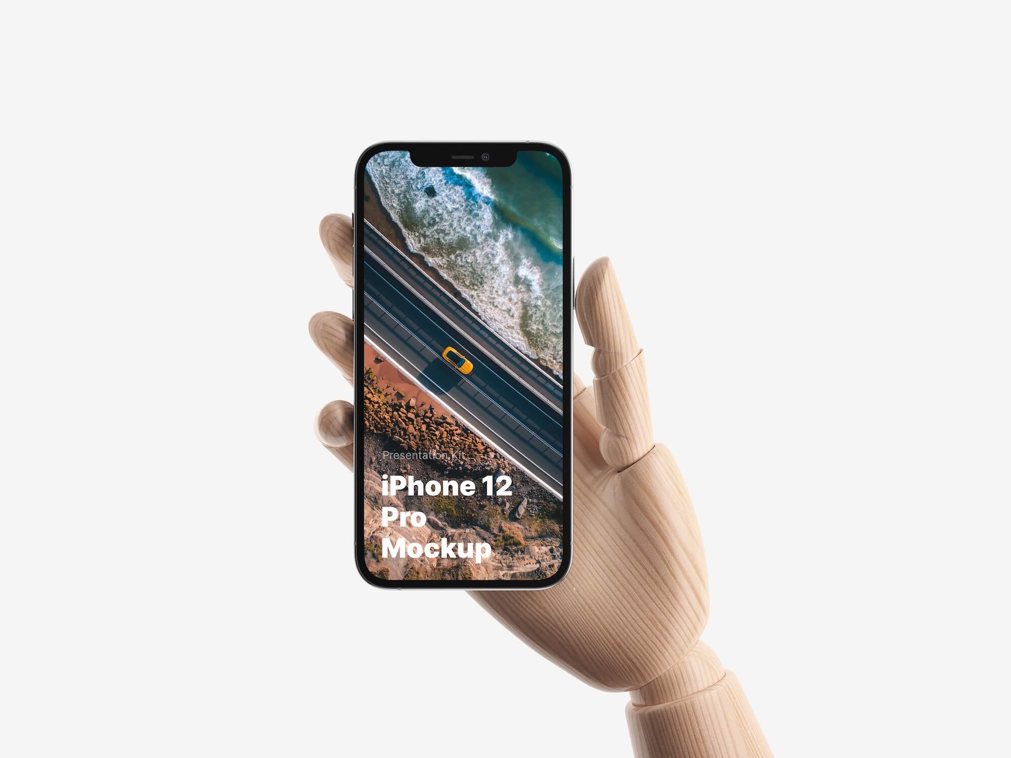 Wooden Hands iPhone 12 Pro Realistic Mockups, Scene 01