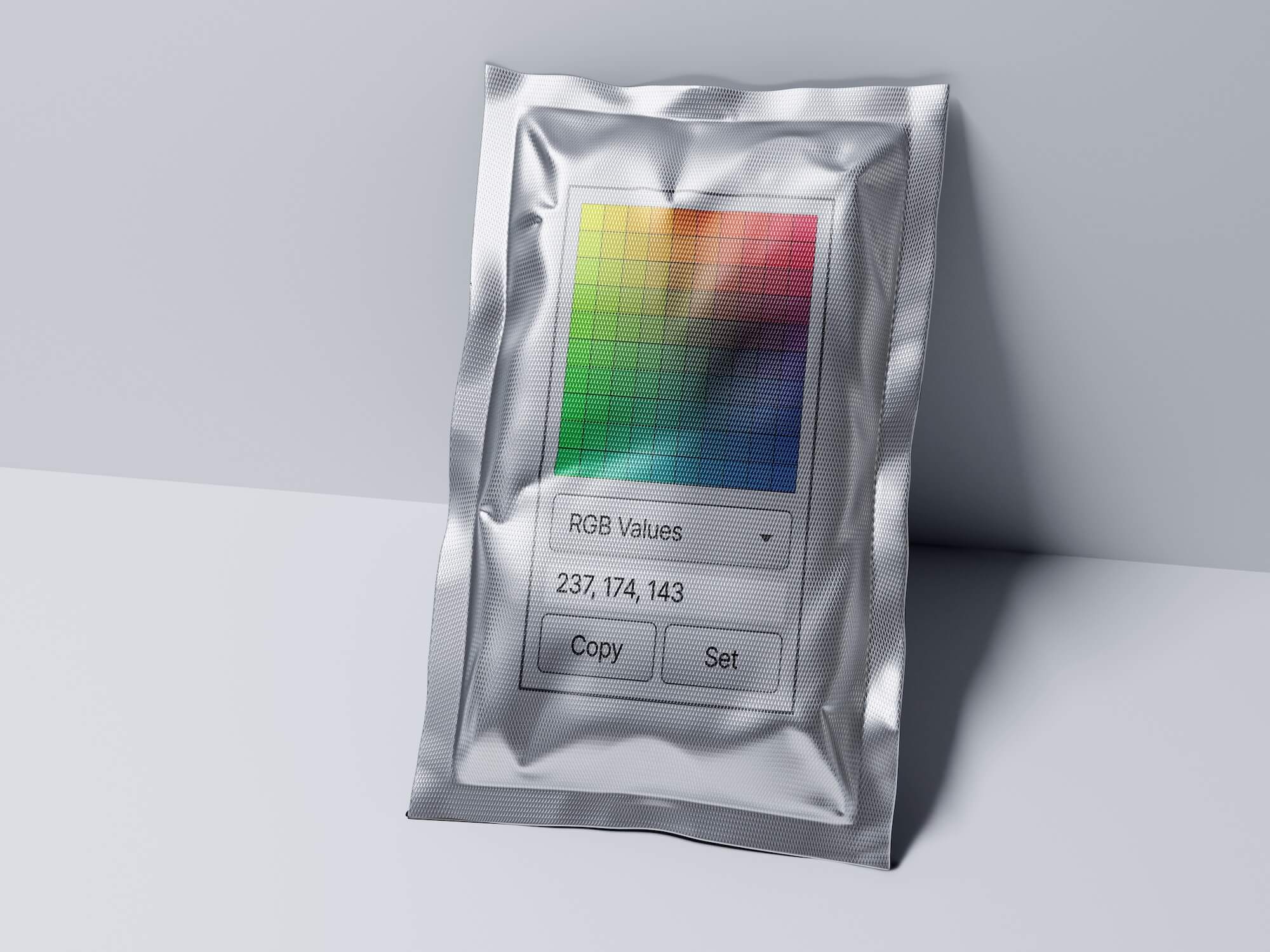 Metallic Package Mockup, Scene 04